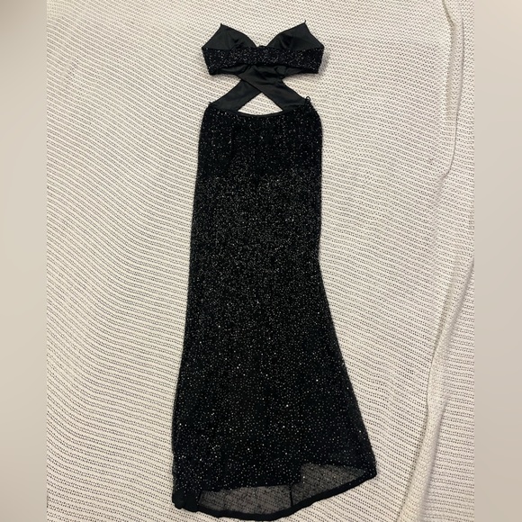 Vintage 90’s 100% Silk Beaded Dress Silk Dress Backless Gown Prom Black Cher - Picture 6 of 16